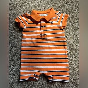 Ralph Lauren Baby Collared Orange Striped Romper 9 Months